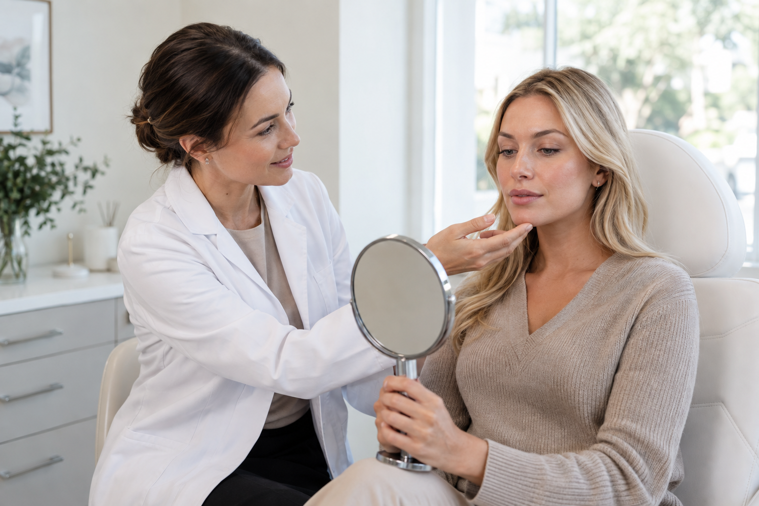 Valoración personalizada de labios durante una consulta médica estética