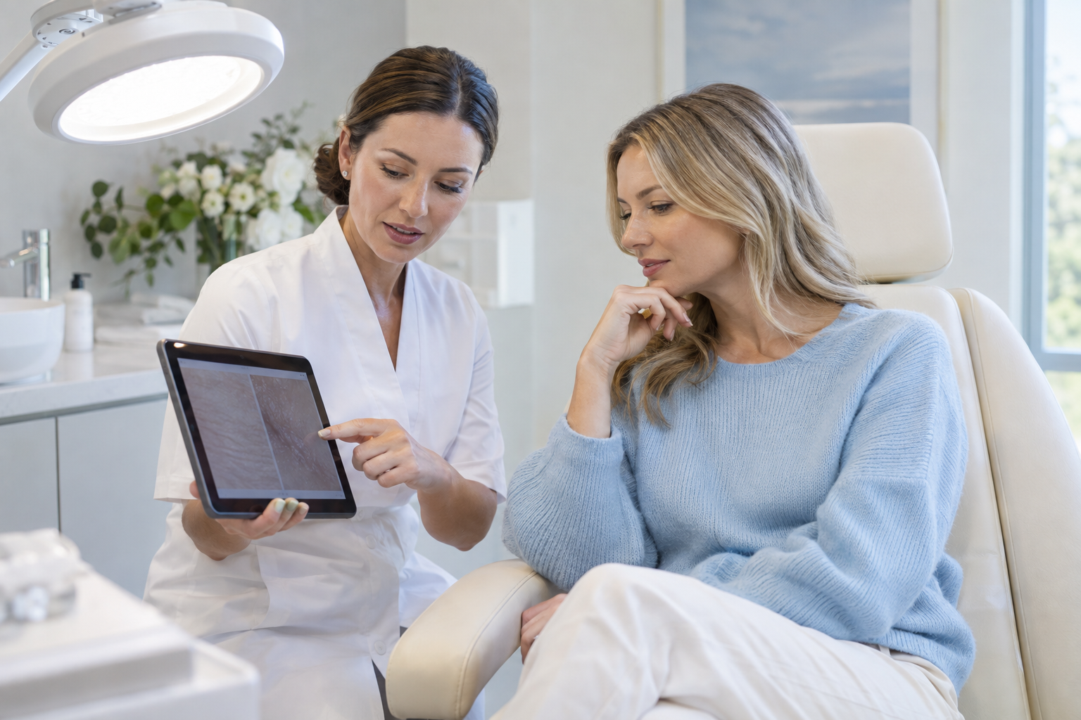 Valoración profesional de la textura cutánea antes de Dermapen médico