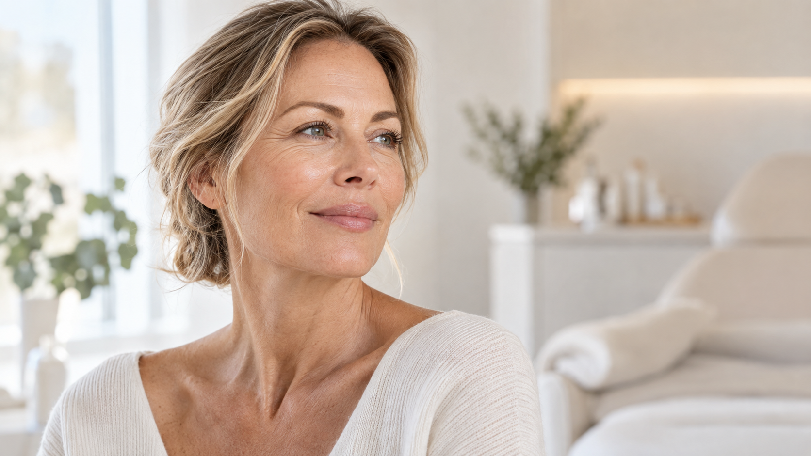 Mujer adulta con piel madura natural y luminosa
