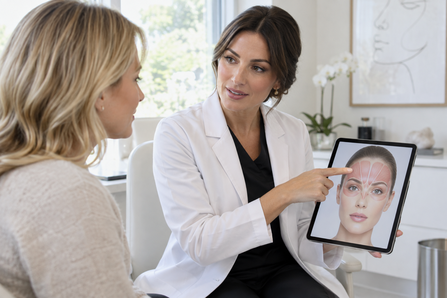 Consulta médica sobre las zonas faciales tratables con neuromodulador